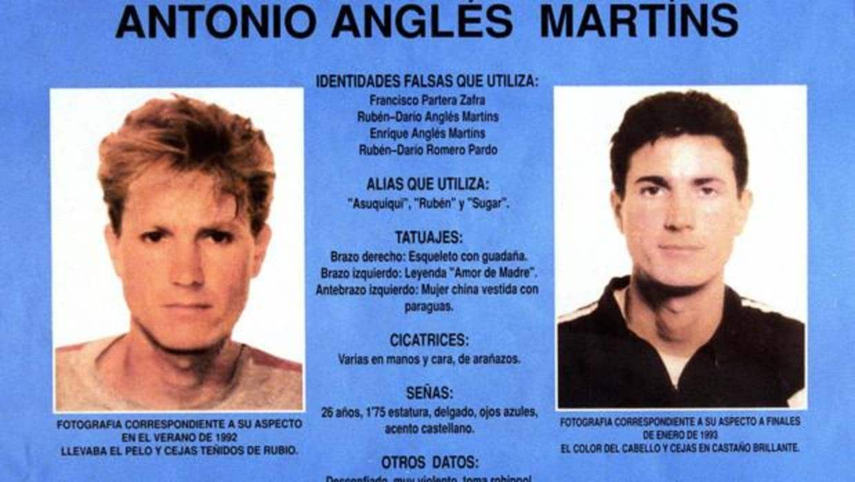 Imagen de la ficha policial de Antonio Anglés en 1993