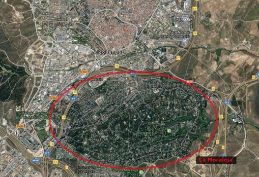 Mapa del municipio de Alcobendas, con la zona de La Moraleja indicada