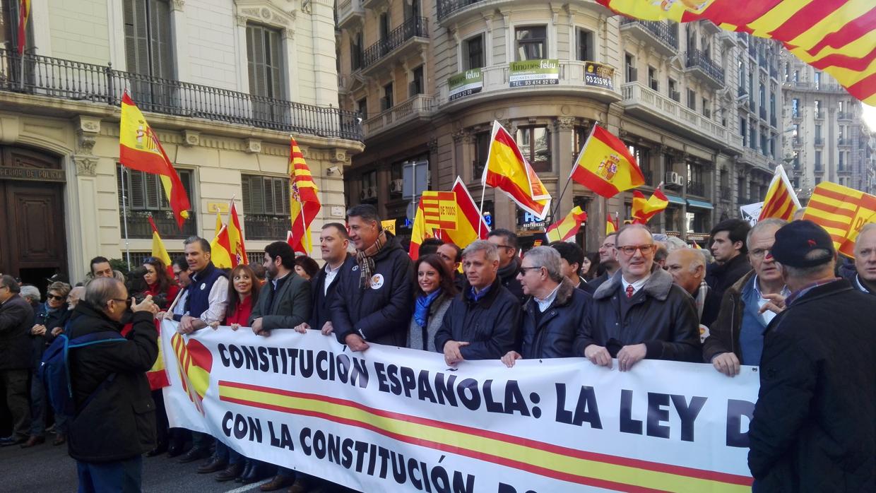 La cabecera de la manifestación en Barcelona