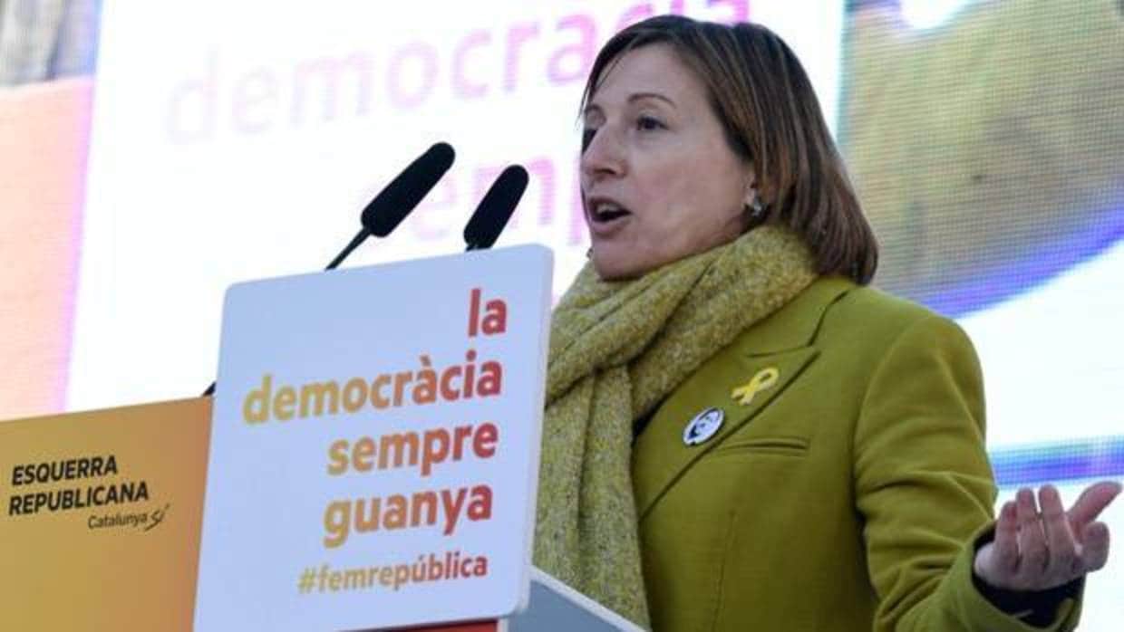 La presidenta del Parlamento catalán y candidata de ERC, Carme Forcadell, en un mitin el sábado