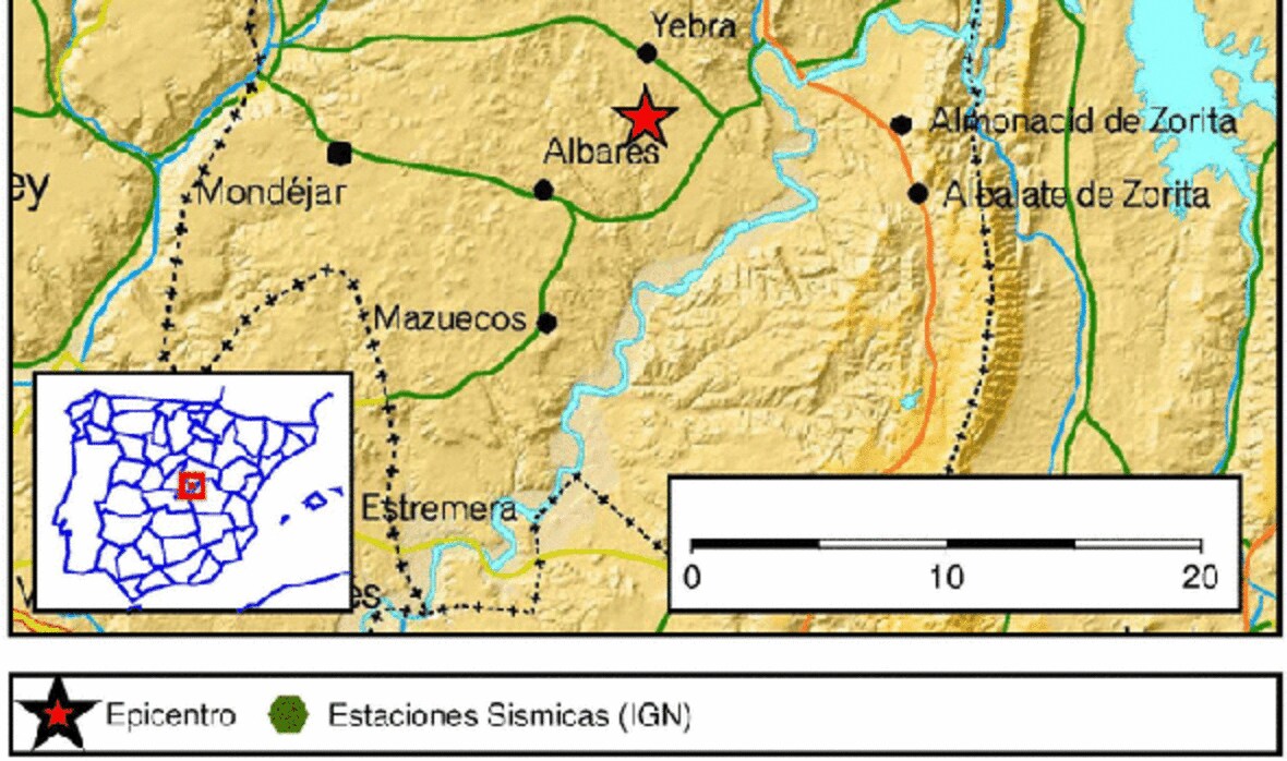 Localización exacta del terremoto de Yebra (Guadalajara)