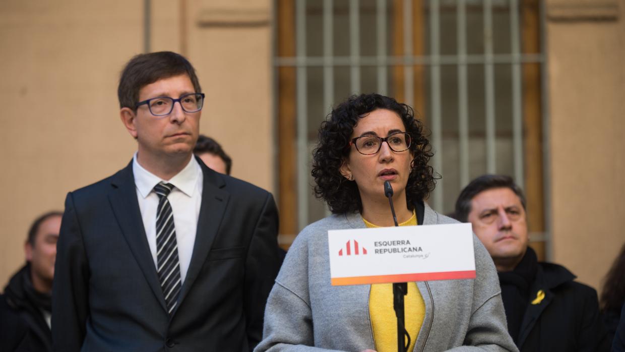 Carles Mundó y Marta Rovira, líderes de ERC, en un acto de la campaña