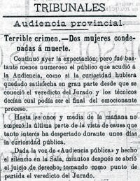 Noticia de «Heraldo Toledano» dando cuenta de la condena a muerte impuesta por la Audiencia Provincial