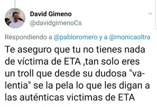 Twitter: Ciudadanos reniega del afiliado que llamó «troll» a una víctima de ETA