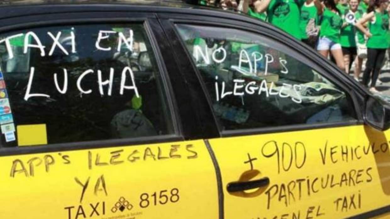 Imagen de una protesta de los taxistas en Barcelona