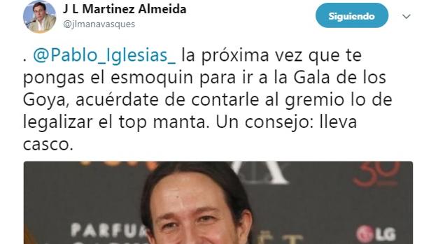 El PP pide a Pablo Iglesias que diga en los Goya a los cineastas que apoya el top manta