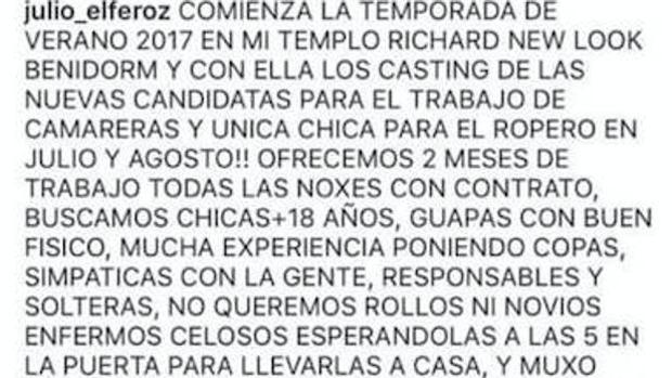 Sancionan a una discoteca por un anuncio de trabajo en el que buscaba «chicas guapas sin novios celosos»