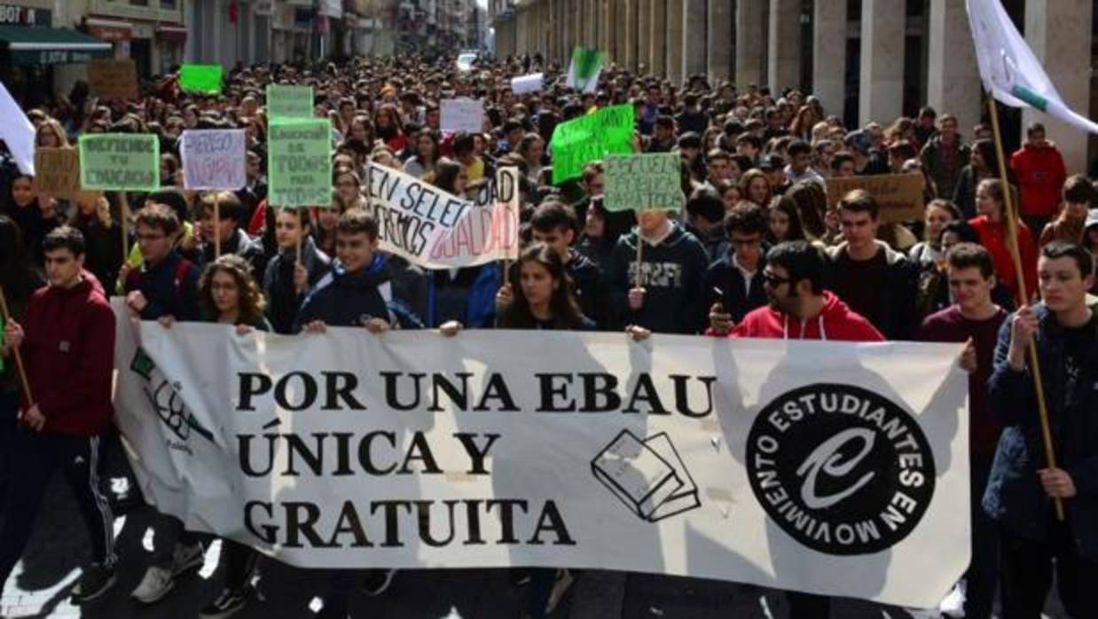 Manifestación de estudiantes este pasado martes en Palencia por una EBAU única
