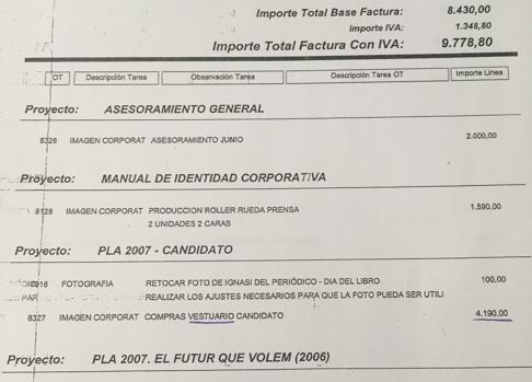 Factura del vestuario de Pla