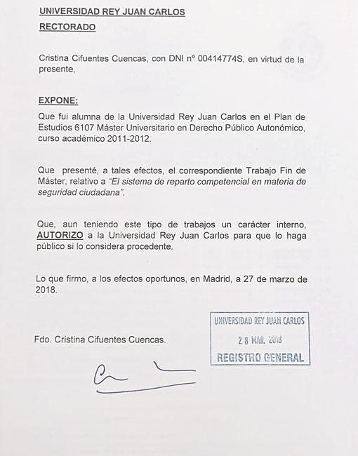 Los cinco documentos con los que Cristina Cifuentes intenta defender su inocencia