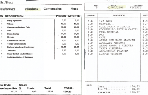 Facturas de dos comidas en Elche y Alicante en los gastos de protocolo del alcalde