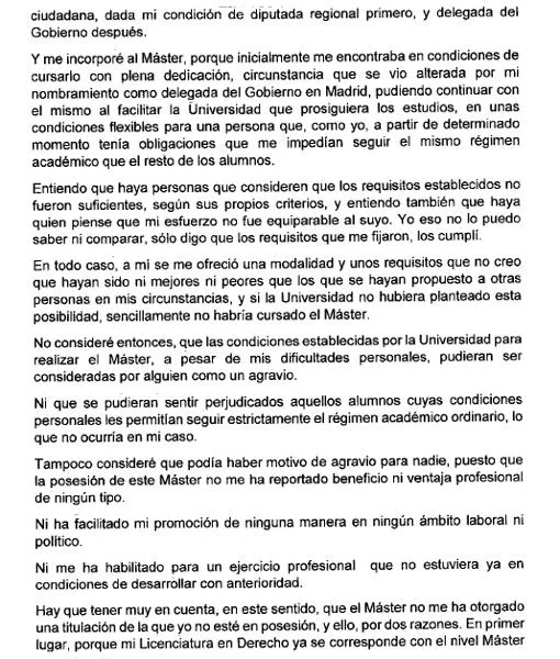 Cristina Cifuentes escribe una carta al rector de la URJC