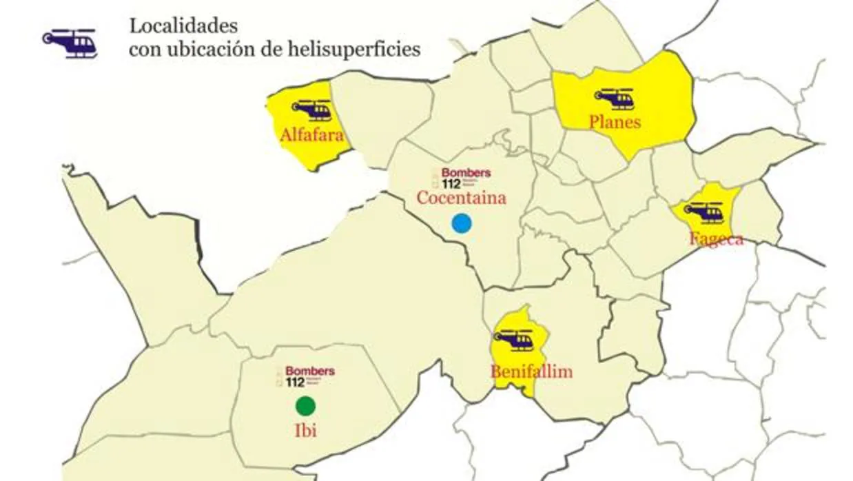 Mapa con las áreas habilitadas próximamente para el despegue y aterrizaje de helicópteros en la montaña
