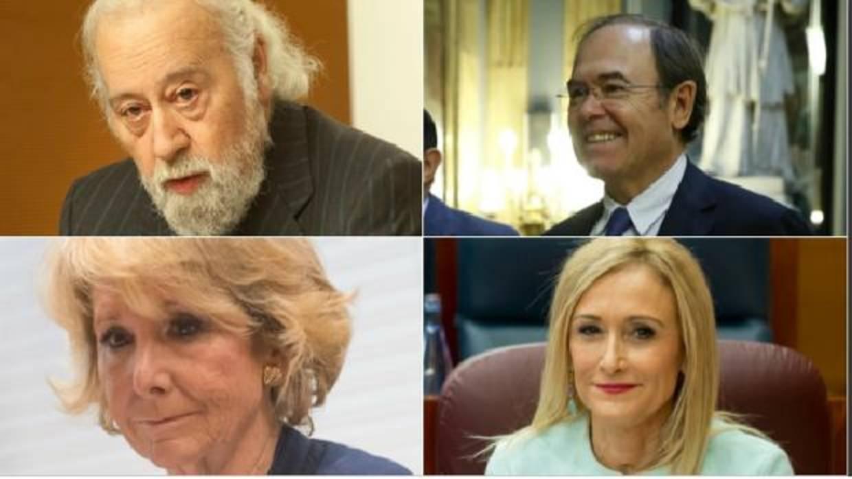 Presidentes del PP de Madrid: Arriba, Luis Eduardo Cortés (izq.) y Pío García-Escudero. Abajo, Esperanza Aguirre (Izq.) y Cristina Cifuentes