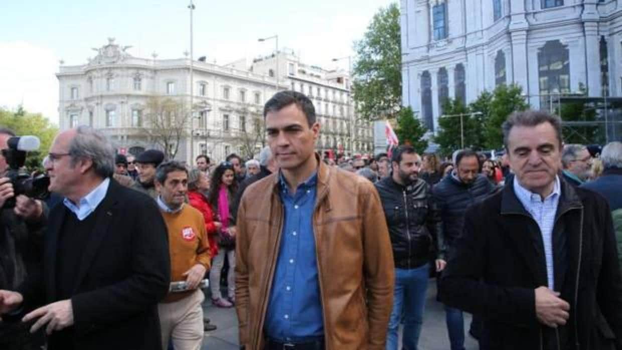 Pedro Sánchez durante la manifestación del día 1 de mayo de 2018 en Madrid