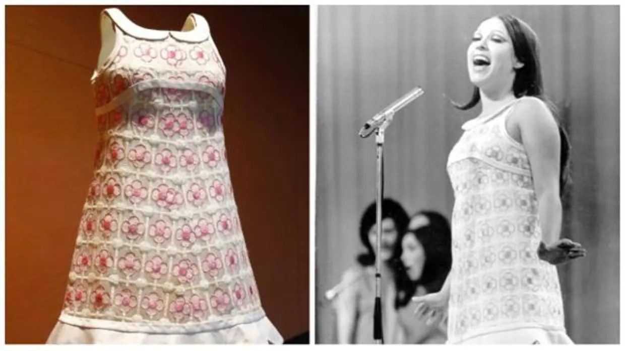 El vestido en el Museo del Traje y la cantante en un momeno de su actuación el 6 de abril de 1968
