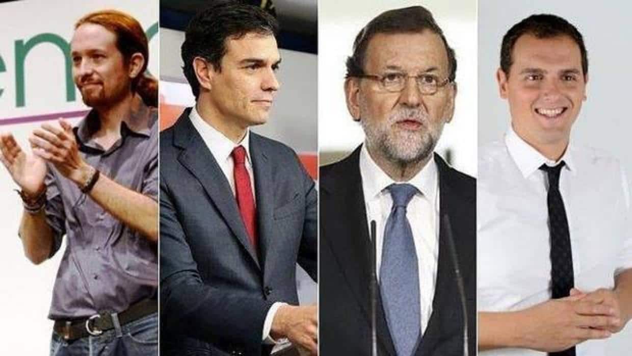 De izquierda a derecha, Pablo Iglesias, Pedro Sánchez, Mariano Rajoy y Albert Rivera