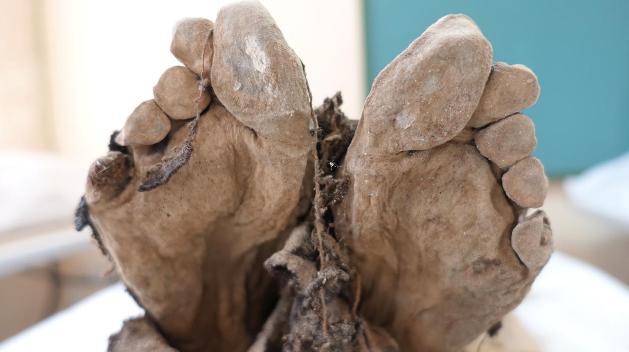 Pies de uno de los cuerpos que se exhiben en este nuevo museo aragonés