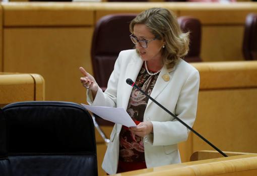 Imagen de la ministra de Economía, Nadia Calviño, tomada este martes en el Senado