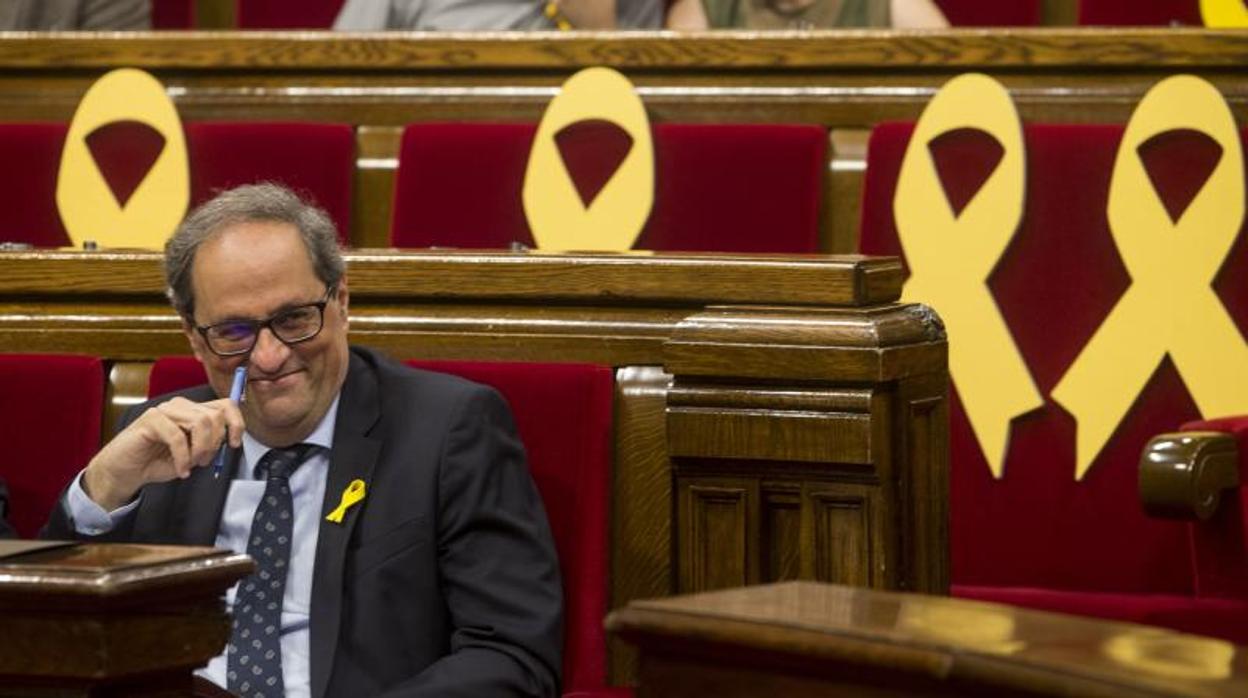 El presidente de la Generalitat, Quim Torra, en el Parlament de Cataluña