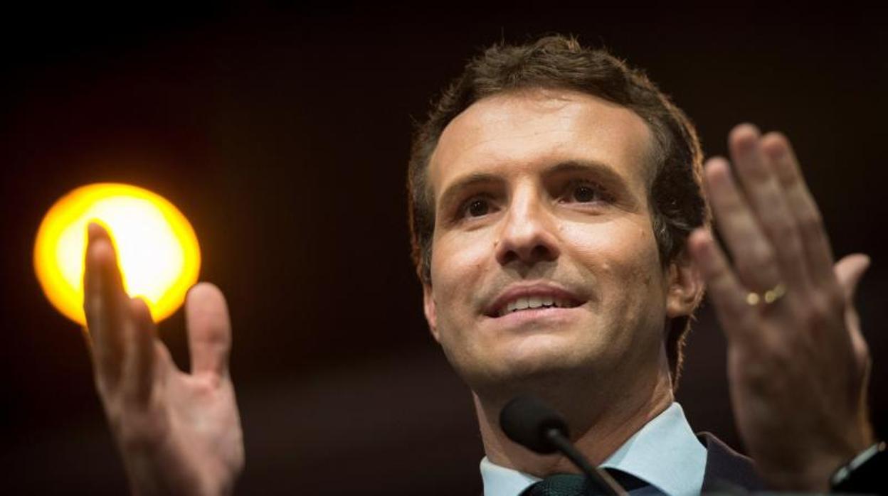 Pablo Casado, durante el acto por la libertad, esta mañana en Madrid