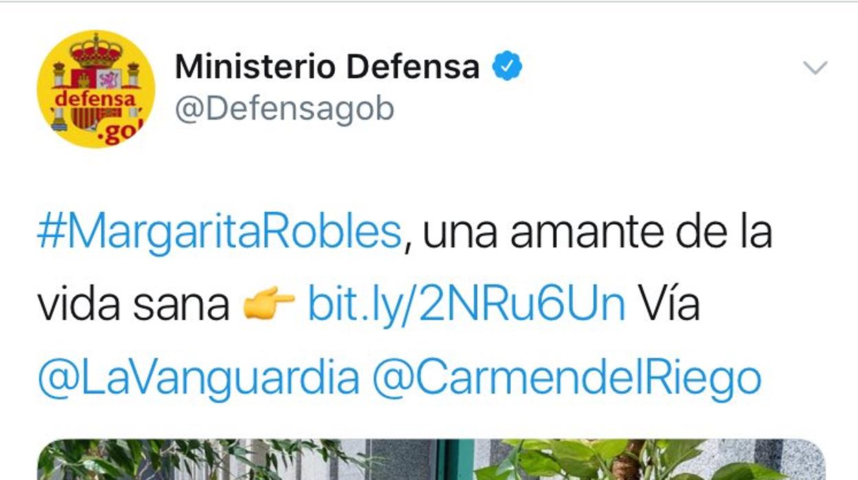 Defensa borra un tuit que promocionaba el estilo de vida sana de Margarita Robles