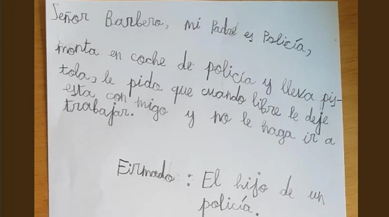 Carta que el hijo de un policía le ha escrito a Javier Barbero