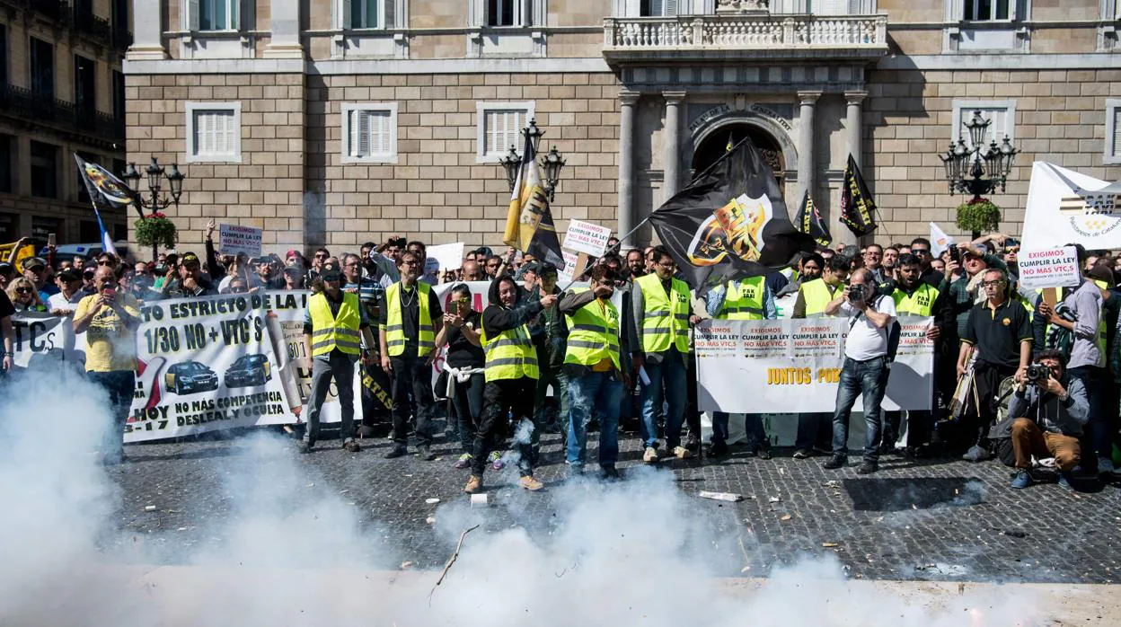 Protesta de taxistas en Barcelona el pasado mes de marzo