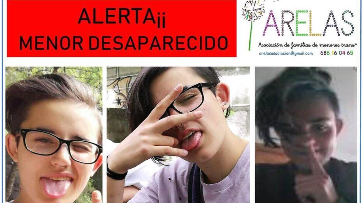 Cartel difundido por la Asociación de Familias de Menores Trans para apoyar la búsqueda