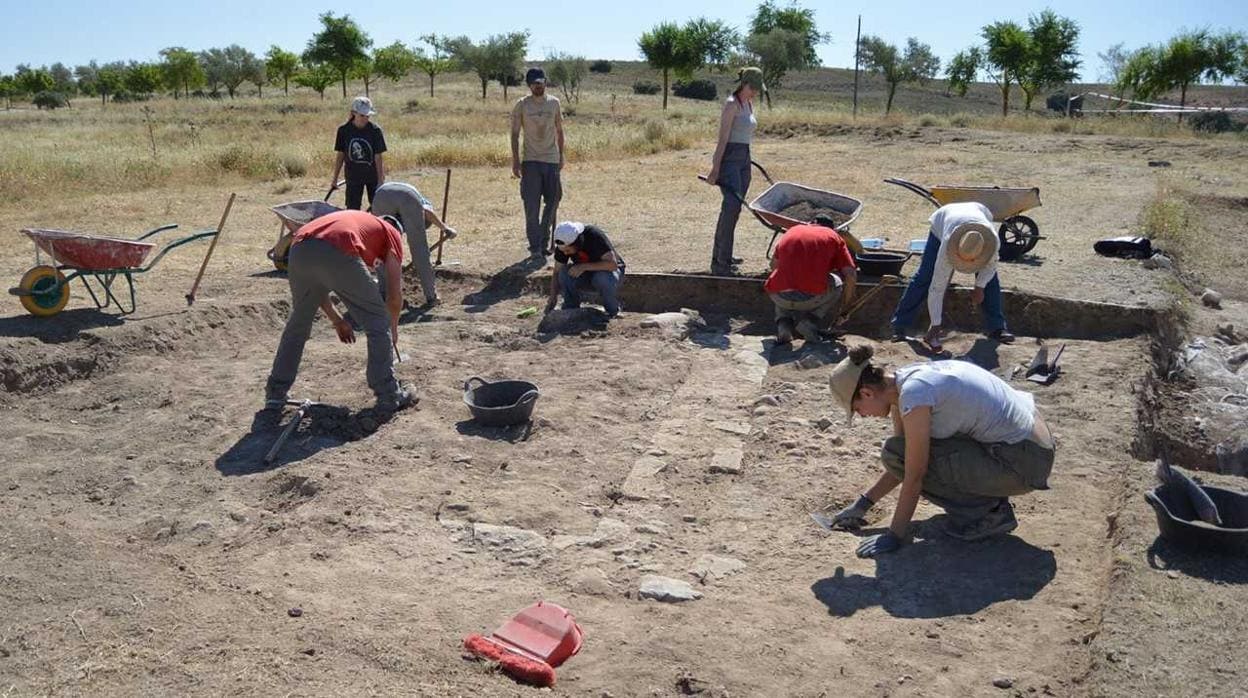 Estudiantes de Historia y Arqueología, en las excavaciones del yacimiento de Segóbriga