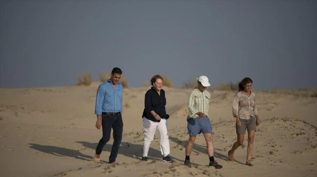 Sánchez y Merkel de paseo por Doñana junto sus cónyuges
