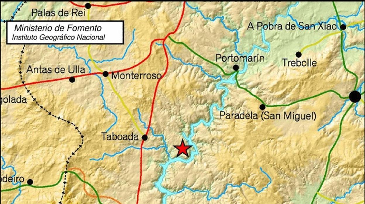 Señalado con un estrella el epicentro del terremoto