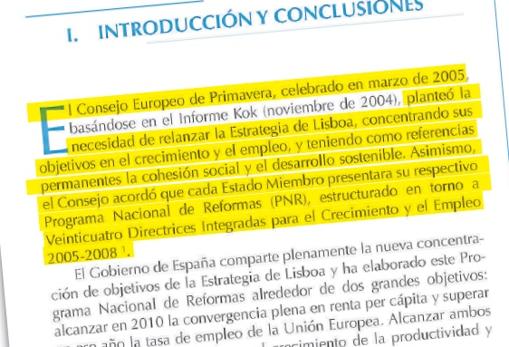 Texto original de la Oficina Económica de Zapatero