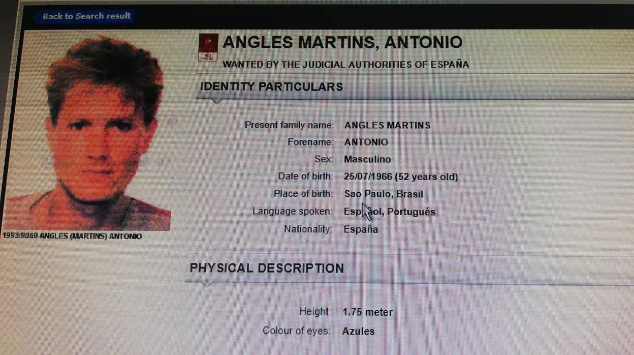 Imagen de la ficha de Antonio Anglés en Interpol tomada este jueves