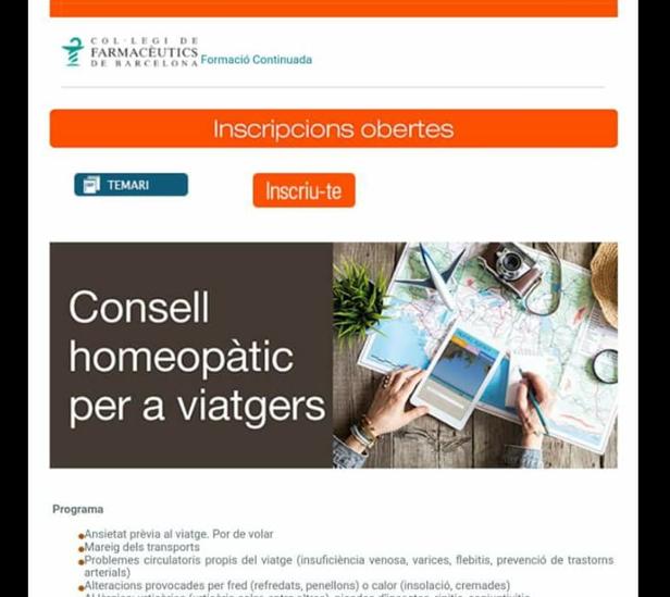 El Colegio de Farmacéuticos catalán promueve la homeopatía en su web