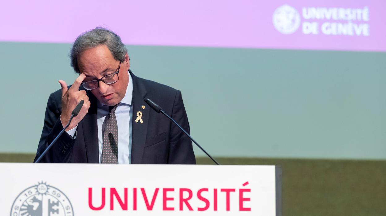 Torra, durante la conferencia que pronunció ayer en Ginebra