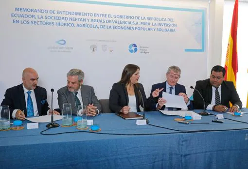 Momento de la firma del Memorando entre el Gobierno de Ecuador y Global Omnium