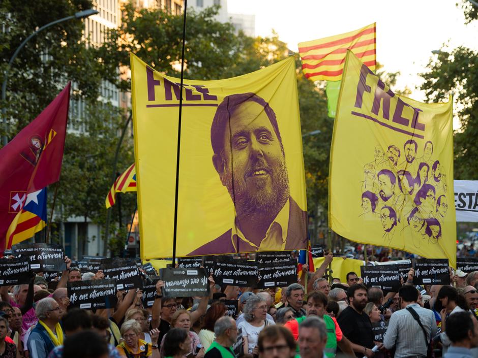 Imagen de una protesta para reclamar la libertad de Oriol Junqueras