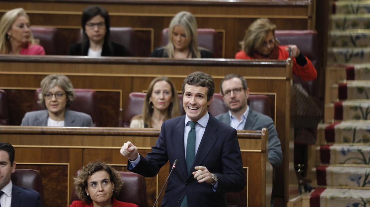 El presidente del PP, Pablo Casado, en el Congreso