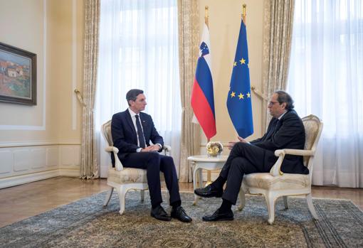 El presidente de la Generalitat, Quim Torra,durante la reunión con el presidente de Eslovenia Borut Pahor