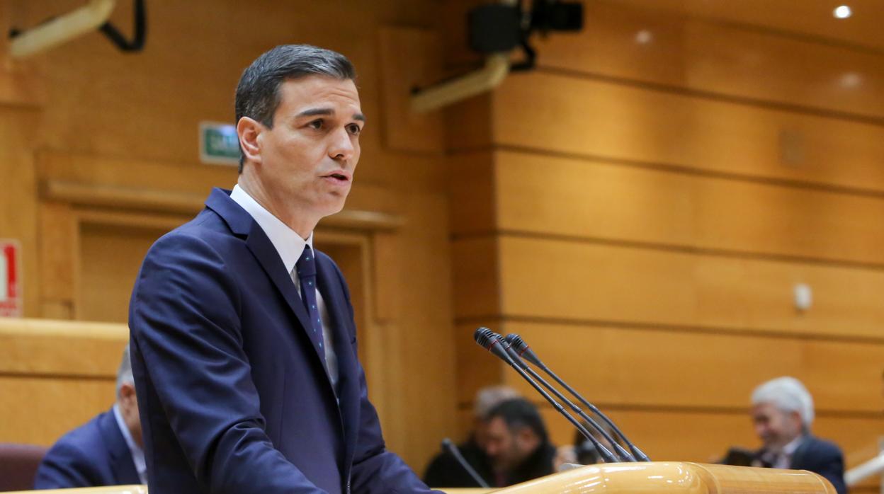 Pedro Sánchez durante su comparecencia en el Senado