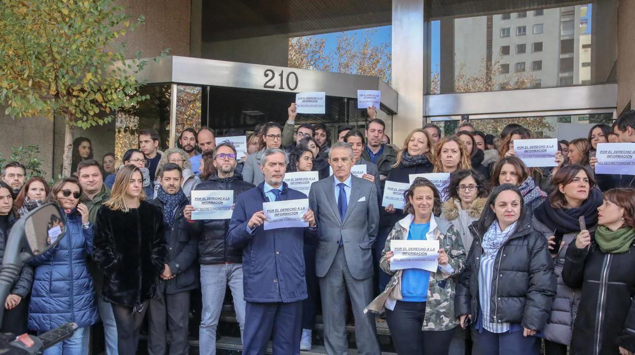Concentración en Europa Press Madrid en apoyo a la Delegación de Baleares tras la incautación de documentación, móviles y ordenadores