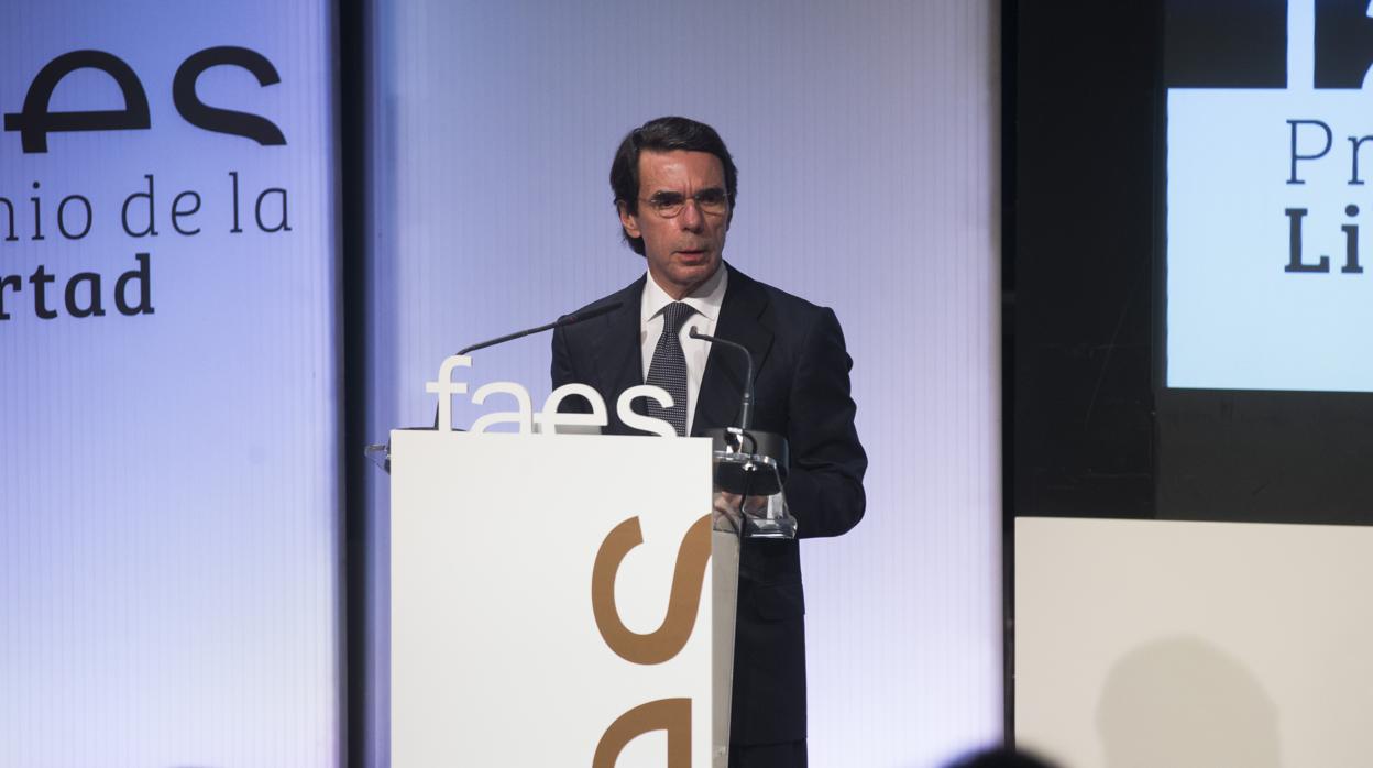 José María Aznar, presidente del Patronato de FAES, en marzo de 2018