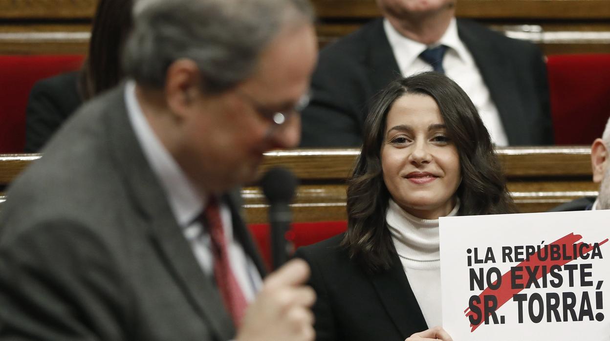 Quim Torra e Inés Arrimadas en el Parlament