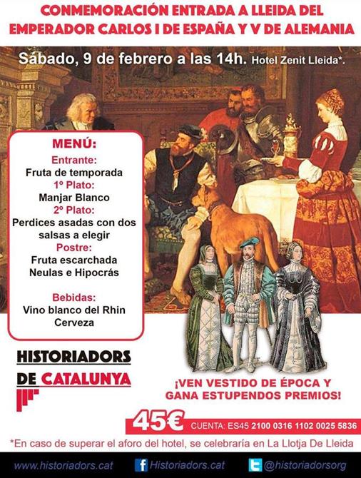 Cartel del banquete conmemorativo de la visita del Rey Carlos I a Lérida
