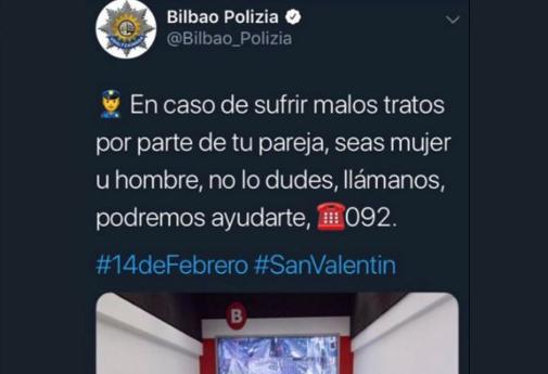 Acusan de machista a la Policía de Bilbao por animar a hombres y mujeres a denunciar malos tratos