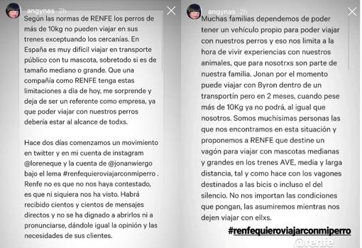 Imagen de las stories de la actriz Angy sobre la iniciativa #renfequieroviajarconmiperro