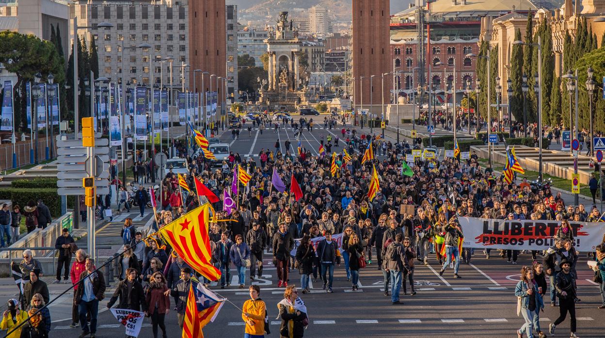 Protesta de los CDR en la plaza España de Barcelona