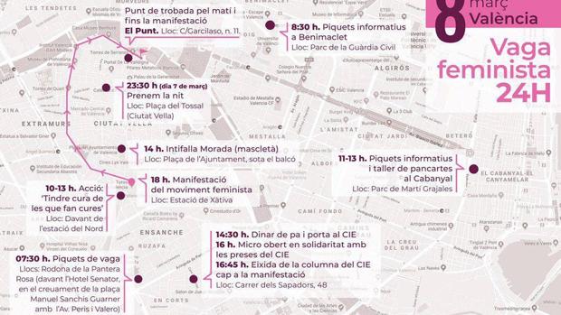 Horarios y recorrido de la manifestación feminista del 8 de marzo en Valencia