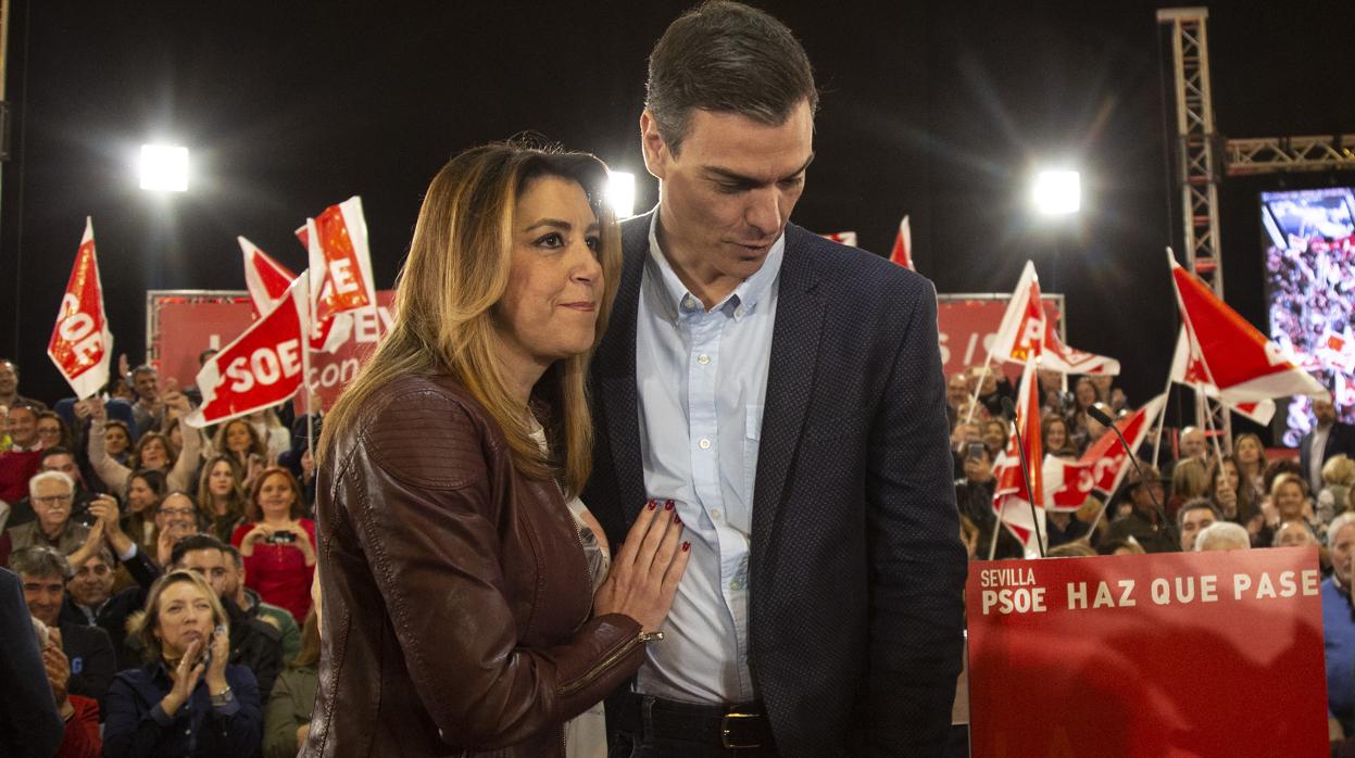 Susana Déz junto a Pedro Sánchez en el mitin de este sábado en Andalucía